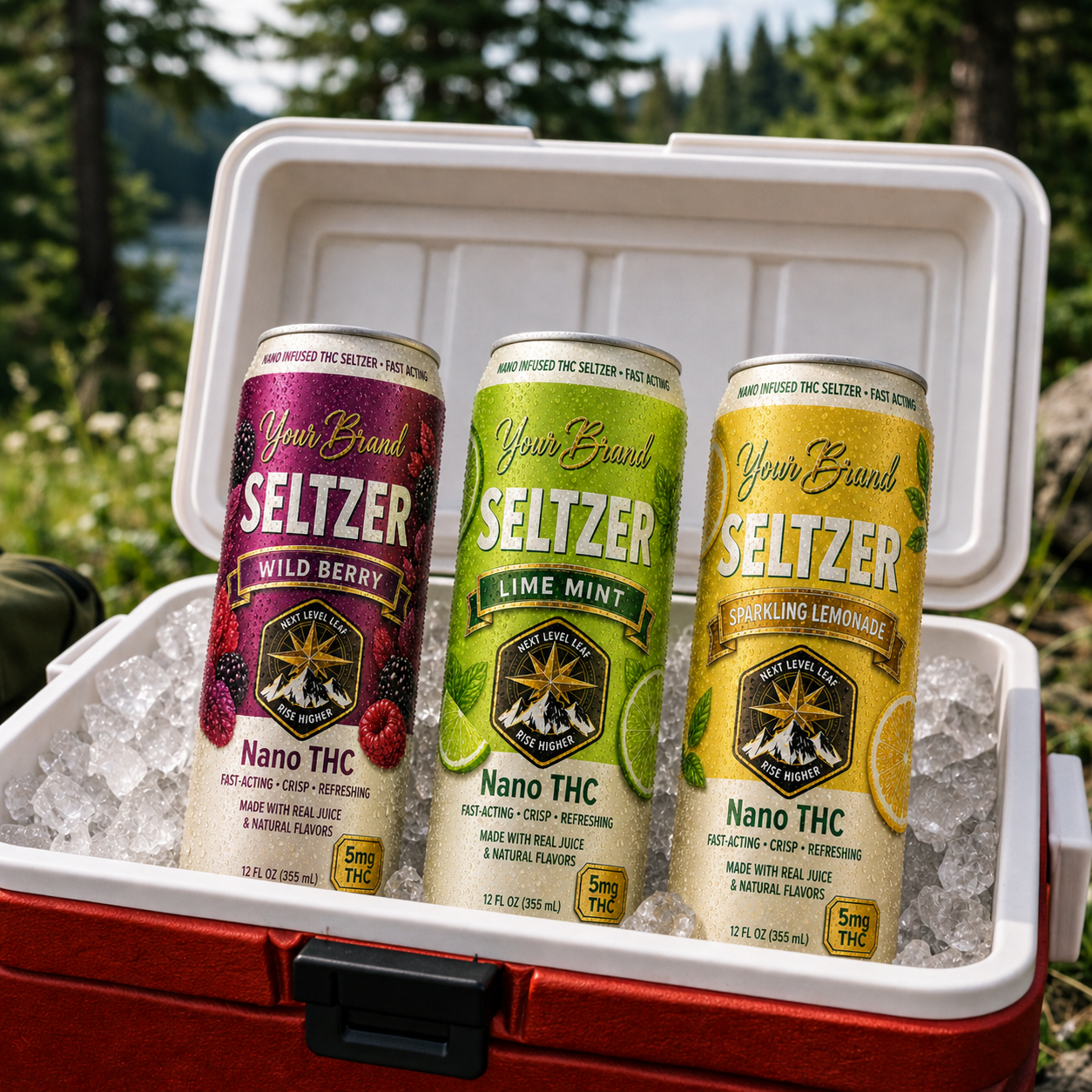 THC seltzers in a cooler representing Georgia hemp-derived THC beverage compliance and white-label beverage manufacturing