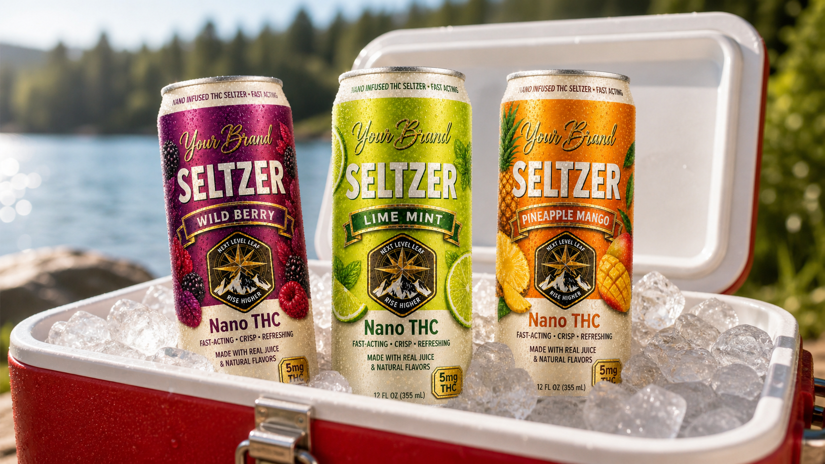 THC seltzers in a cooler representing South Carolina hemp-derived THC beverage compliance and white-label beverage manufacturing
