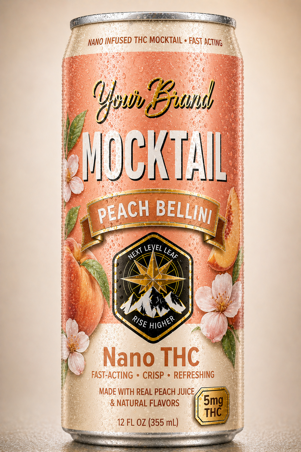Peach Bellini ready-to-drink THC mocktail can