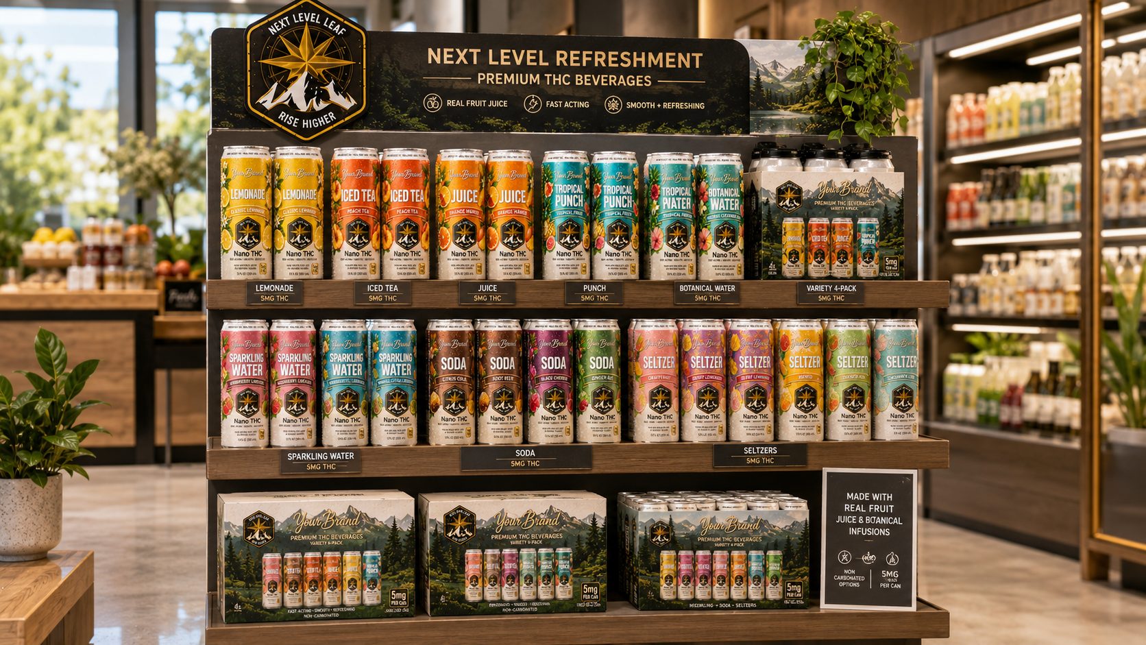 retail shelf and cooler display concepts for private-label THC beverages