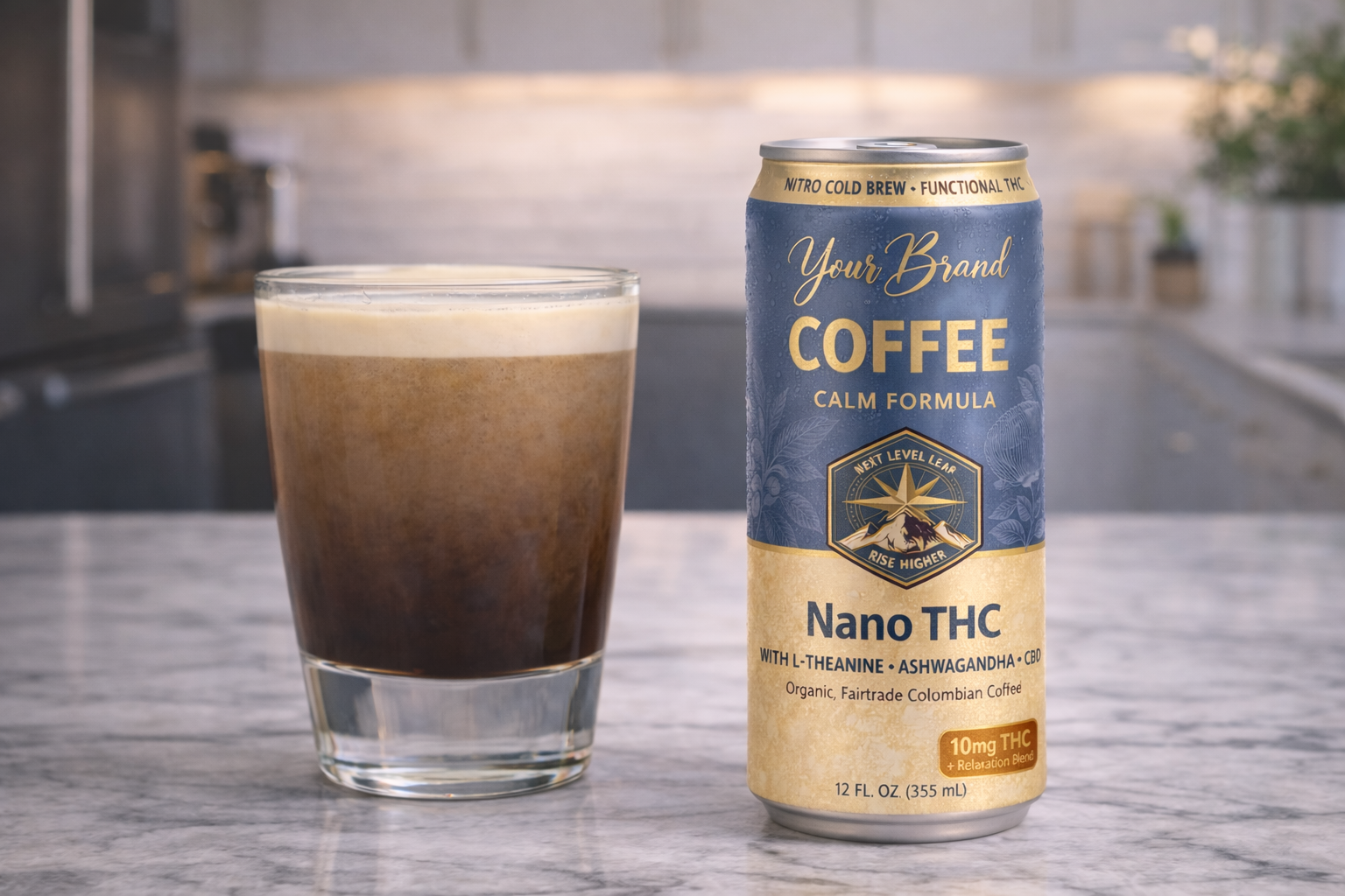 Calm coffee nitro can and poured coffee