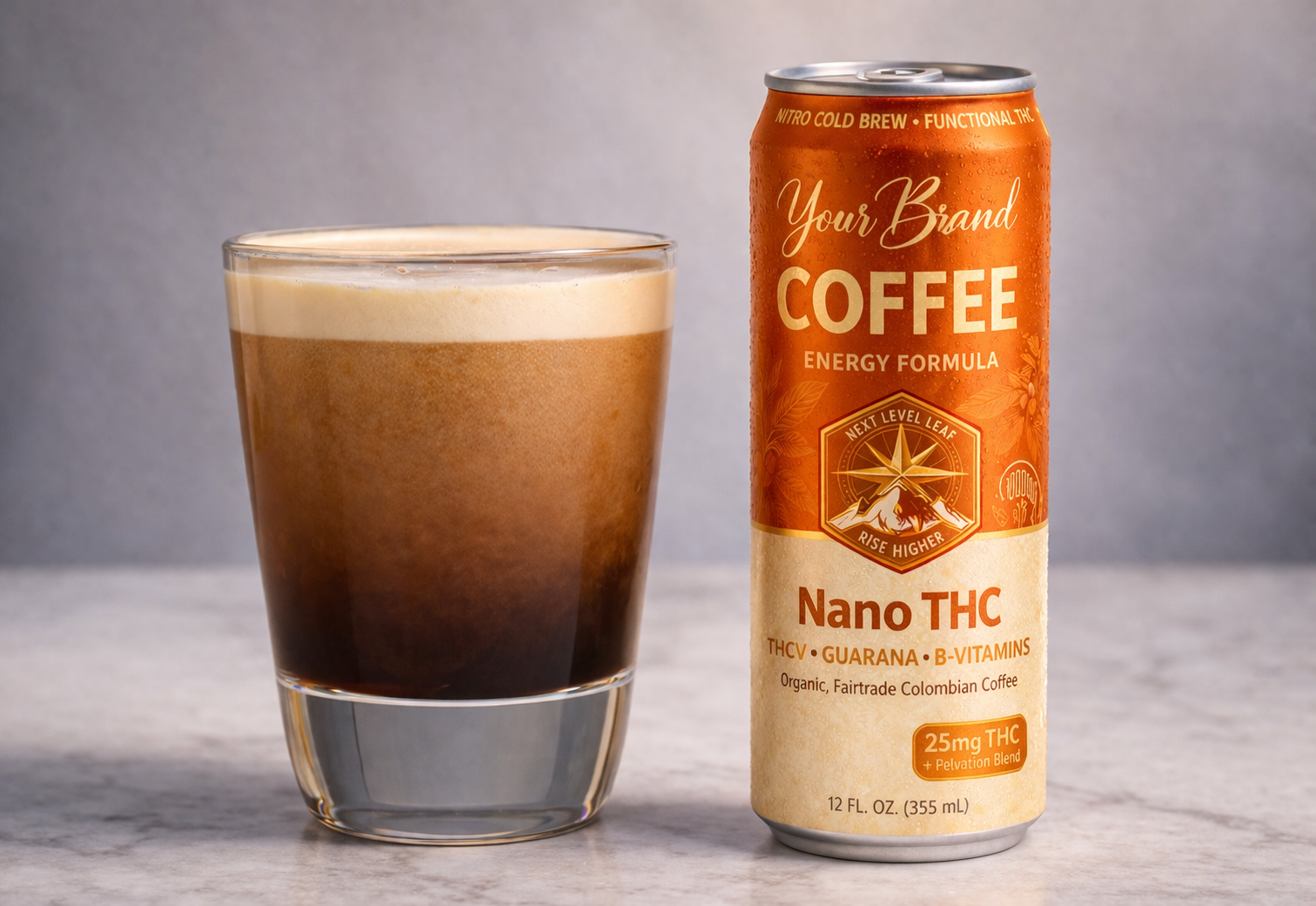 Energy coffee nitro can and poured coffee