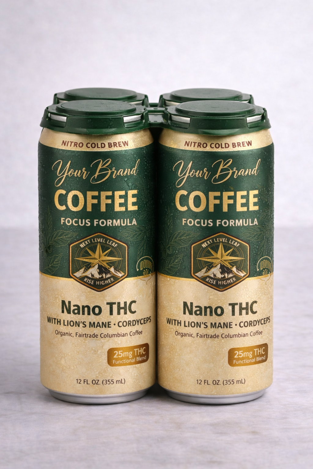 Functional coffee four-pack packaging