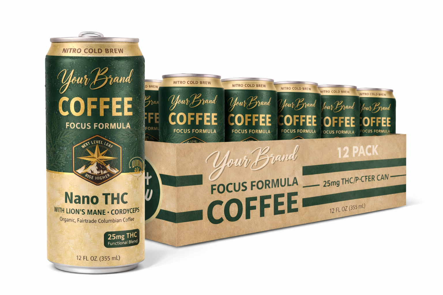 Functional coffee product case and can lineup