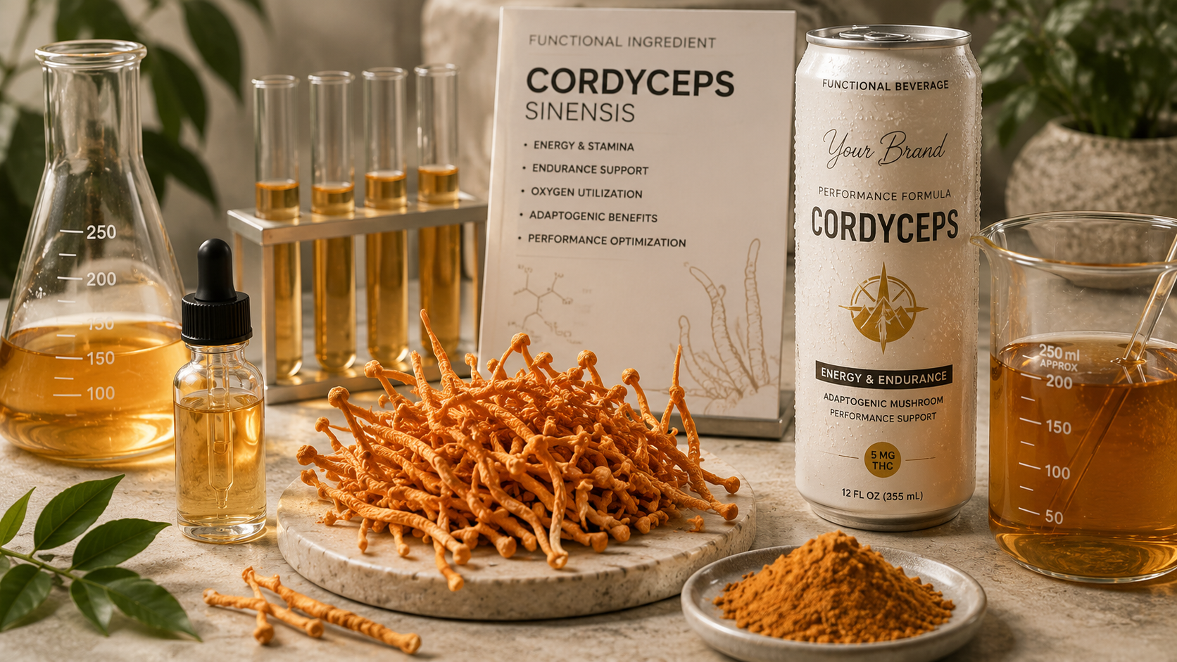 cordyceps mushroom ingredient for active-use functional THC beverage planning