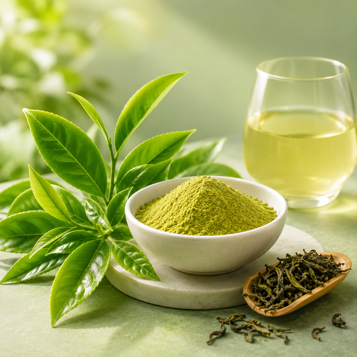 L-theanine tea leaf and functional beverage artwork for ingredient planning