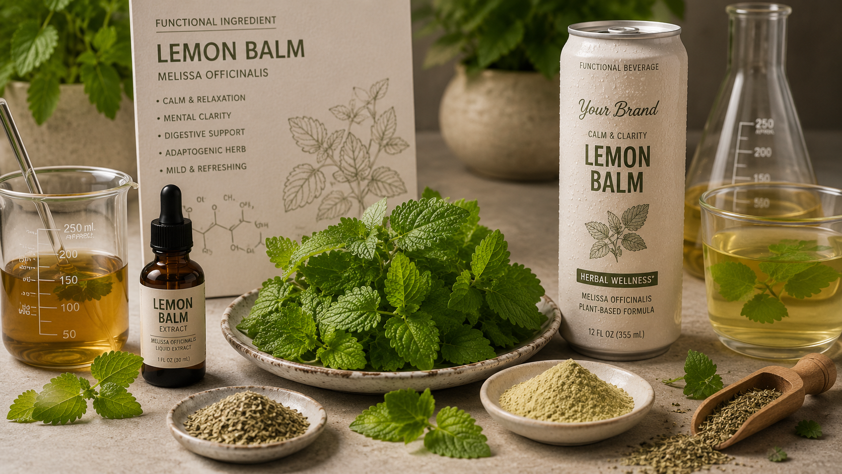 lemon balm botanical ingredients for calm THC beverage formulation