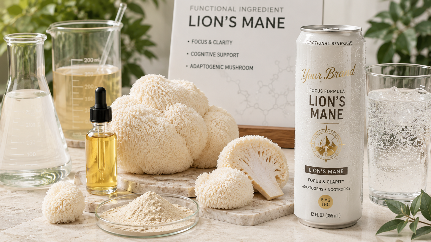 Lion’s Mane mushroom ingredient for functional THC beverage formulation planning