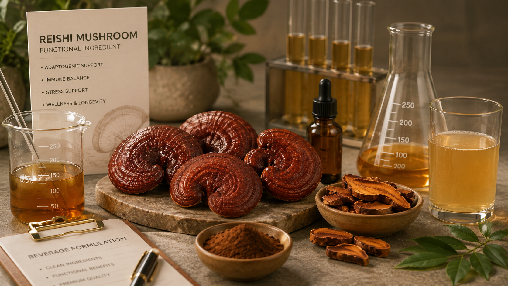 reishi mushroom beverage ingredient for calm functional THC drink formulation