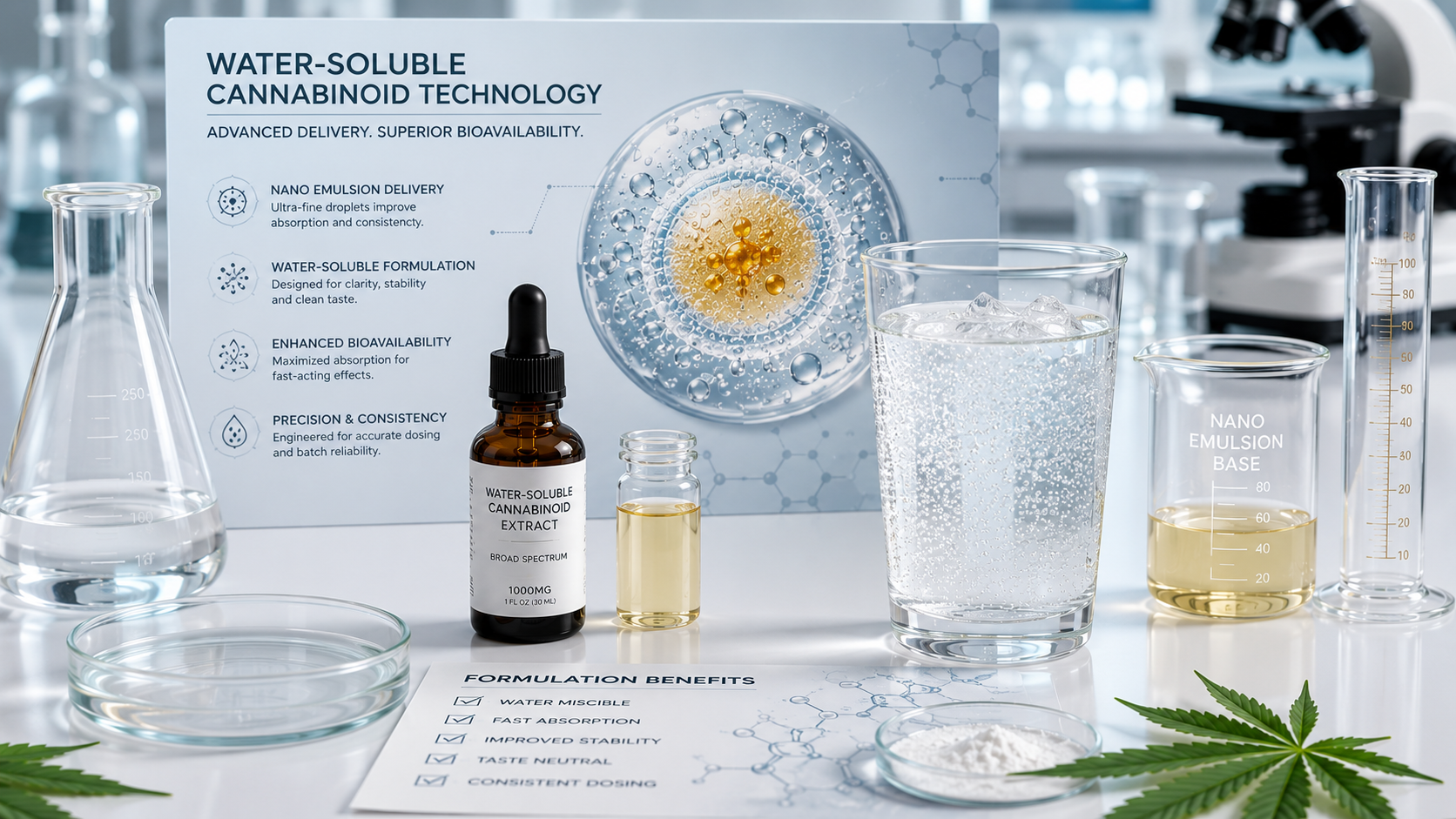 Water-compatible cannabinoid ingredients used in THC beverage formulation