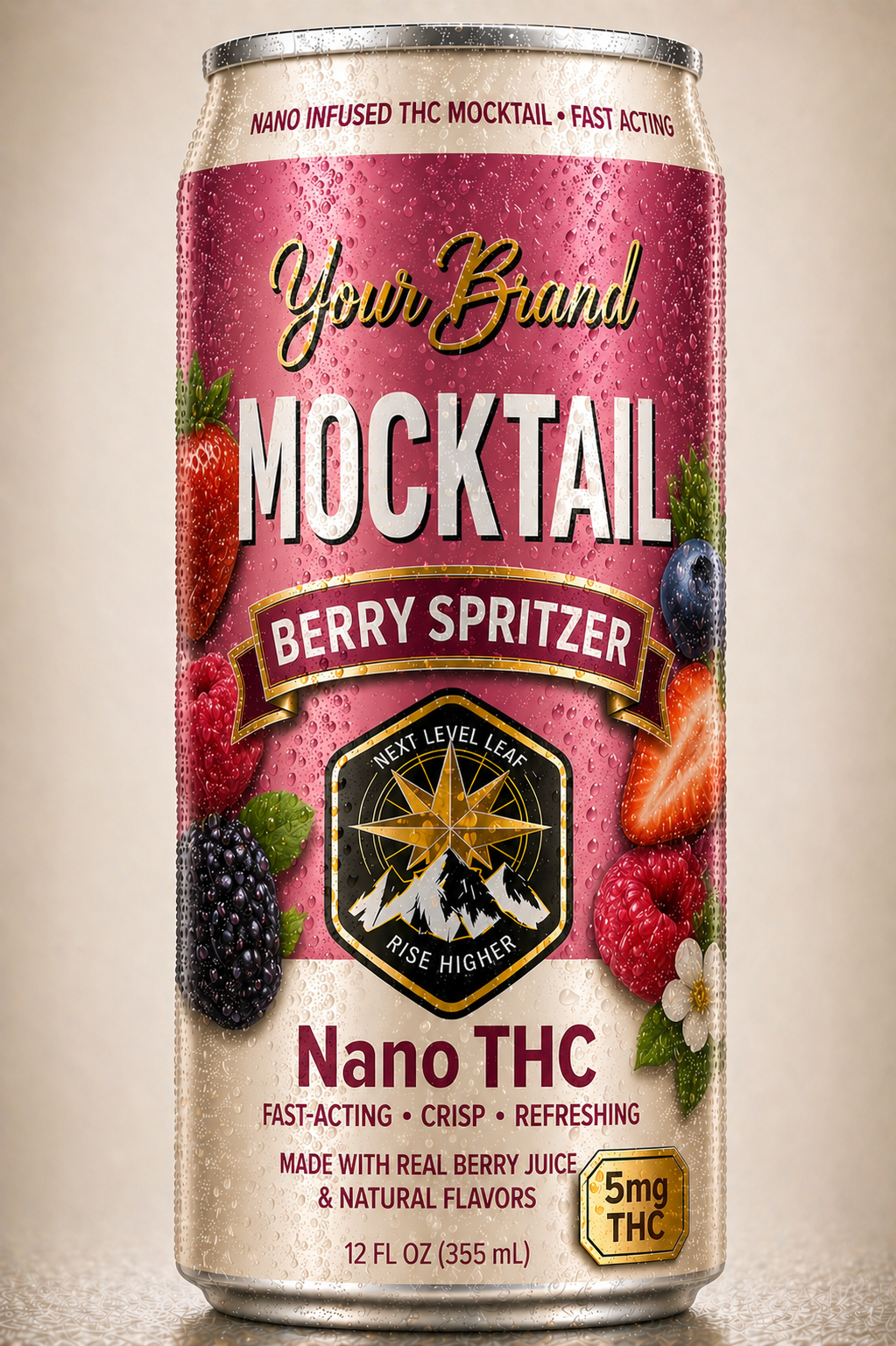 berry THC fruit spritzer can with mixed berries and a red drink