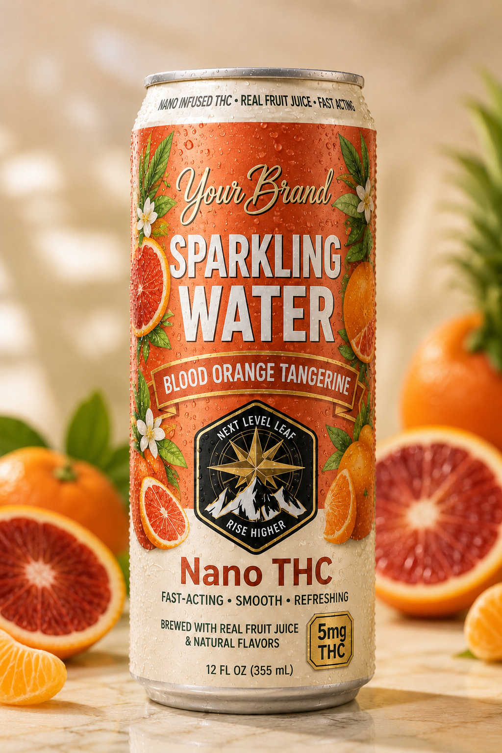 blood orange tangerine citrus THC drink can for fruit-forward beverage concepts