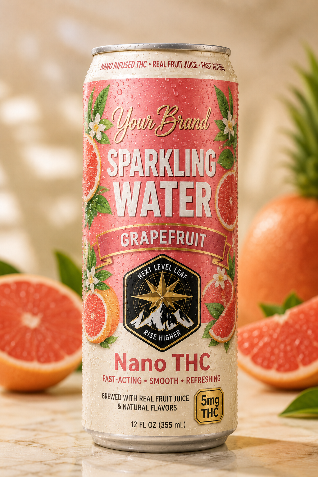 grapefruit real fruit THC drink can for tart sparkling beverage concepts