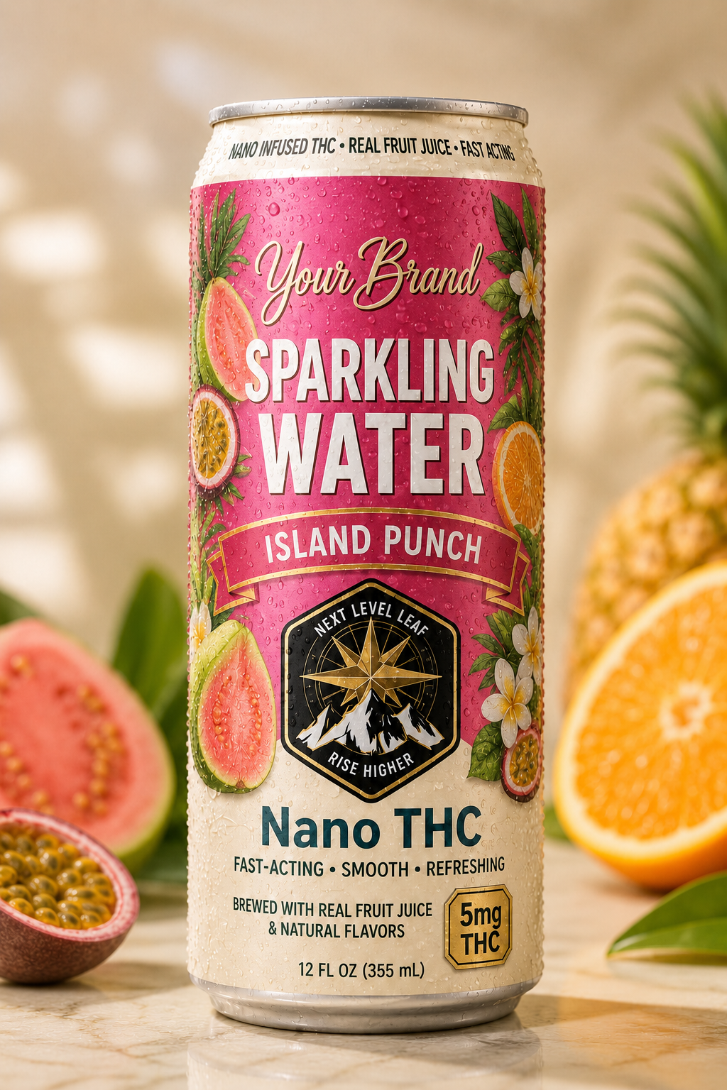 island punch real fruit THC drink can for tropical fruit beverage concepts