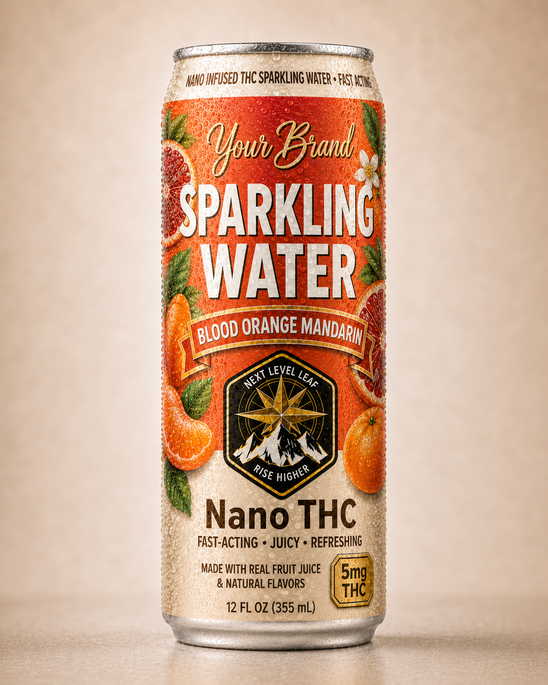 single can of blood orange mandarin private-label real fruit THC drink