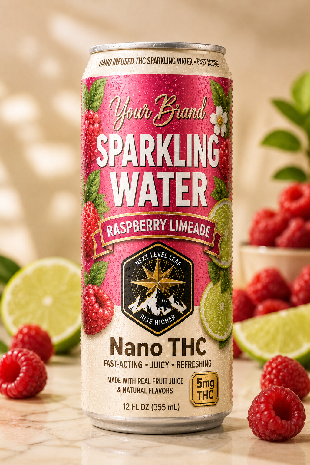 raspberry lemonade berry THC drink can for fruit-forward beverage brand planning