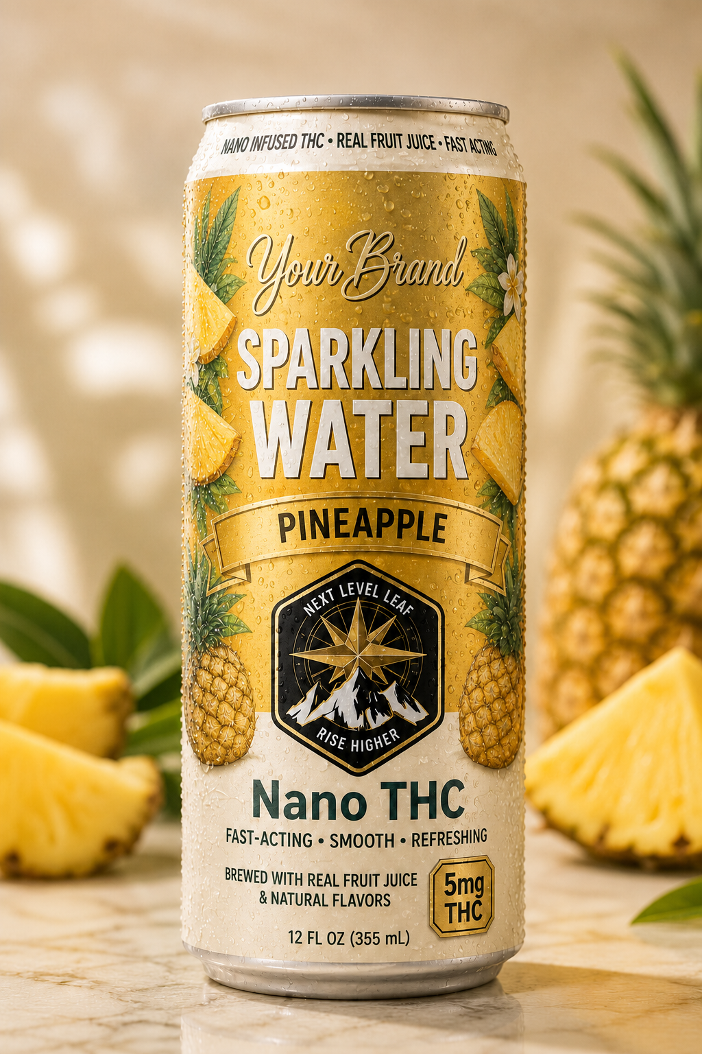 pineapple THC beverage can for fruit puree spritzer concepts