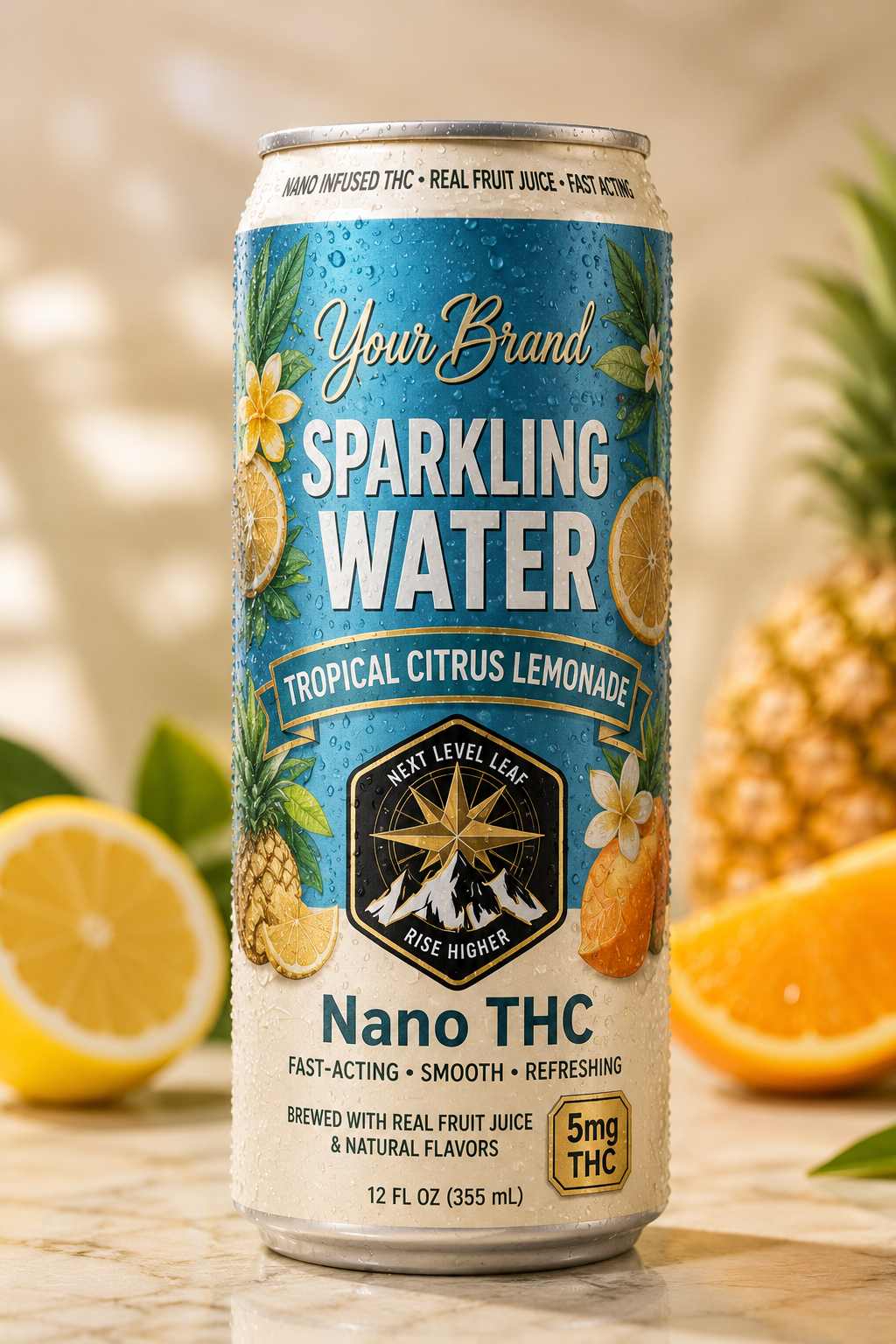 tropical citrus lemonade real fruit THC drink can for refreshing beverage brands