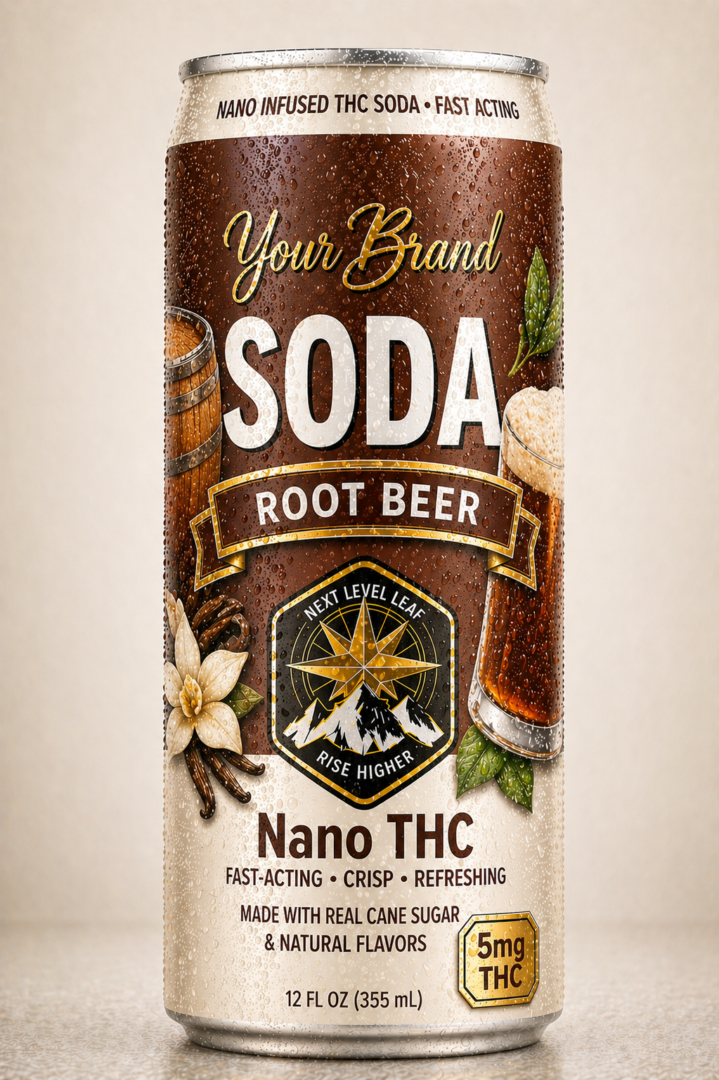 Root beer THC soda single can