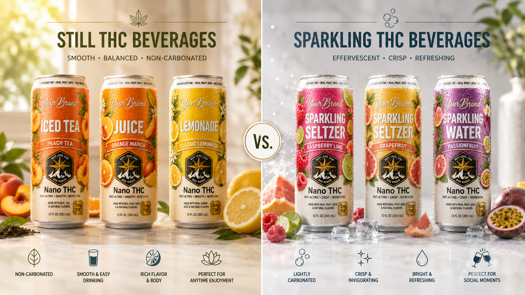 still vs sparkling THC drinks comparison for infused beverage brands