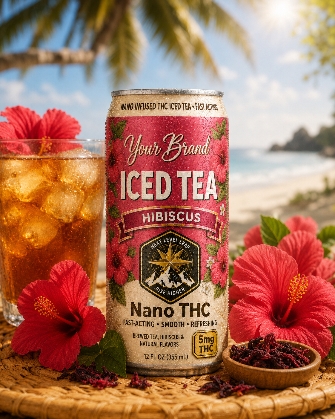 Hibiscus THC Iced Tea tropical product image for infused beverage flavor strategy