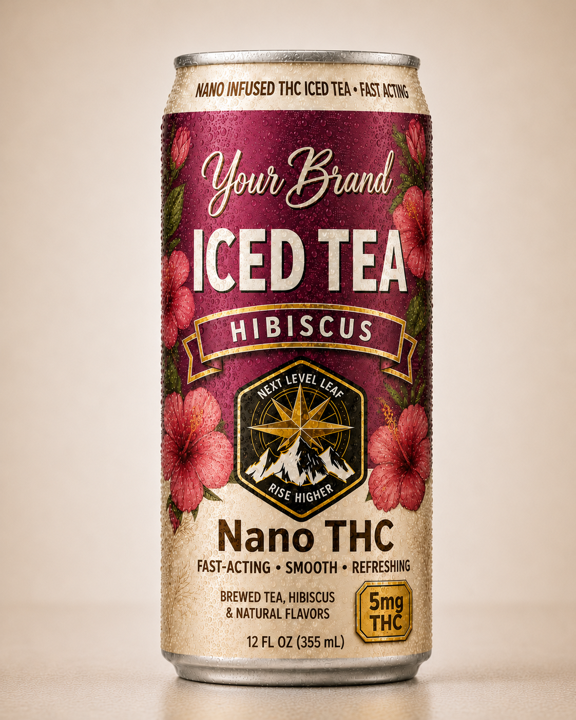 single can Hibiscus THC Iced Tea mockup for white-label infused tea manufacturing