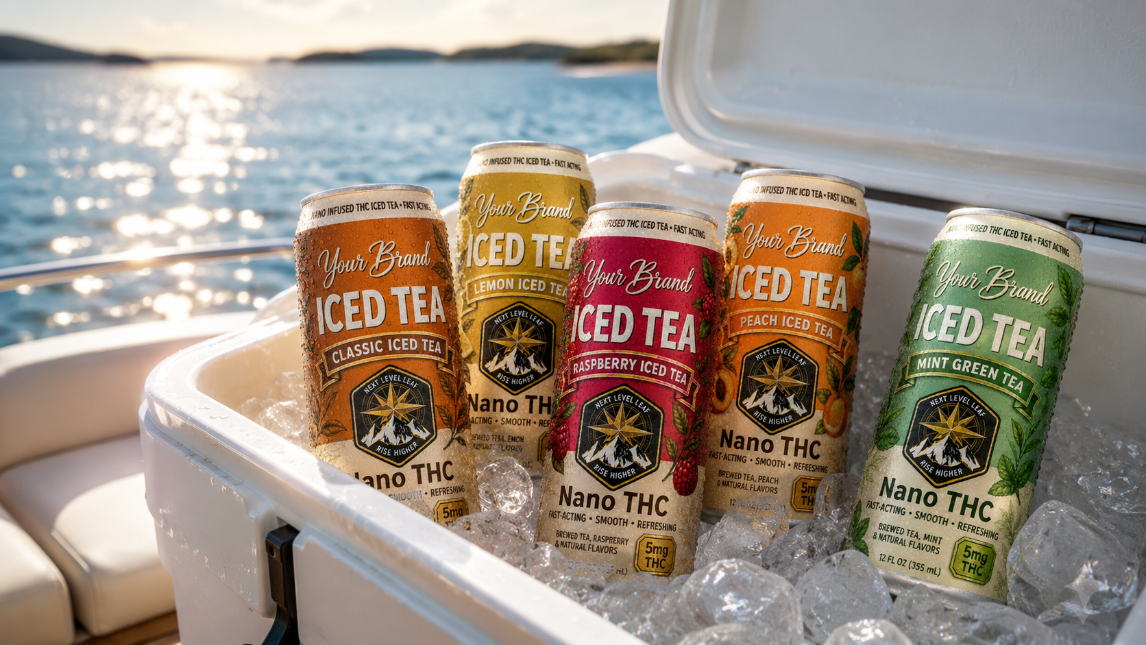 five flavor THC iced tea cooler on boat for occasion-based tea brand positioning