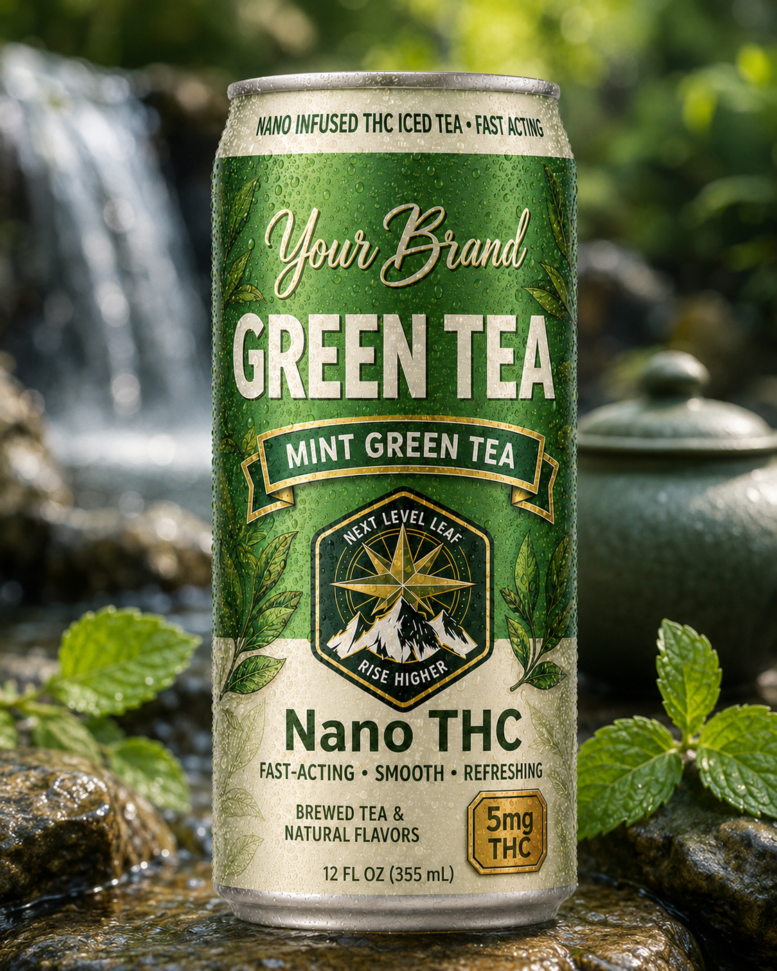 mint green THC tea lifestyle image for herbal infused tea and botanical beverage strategy