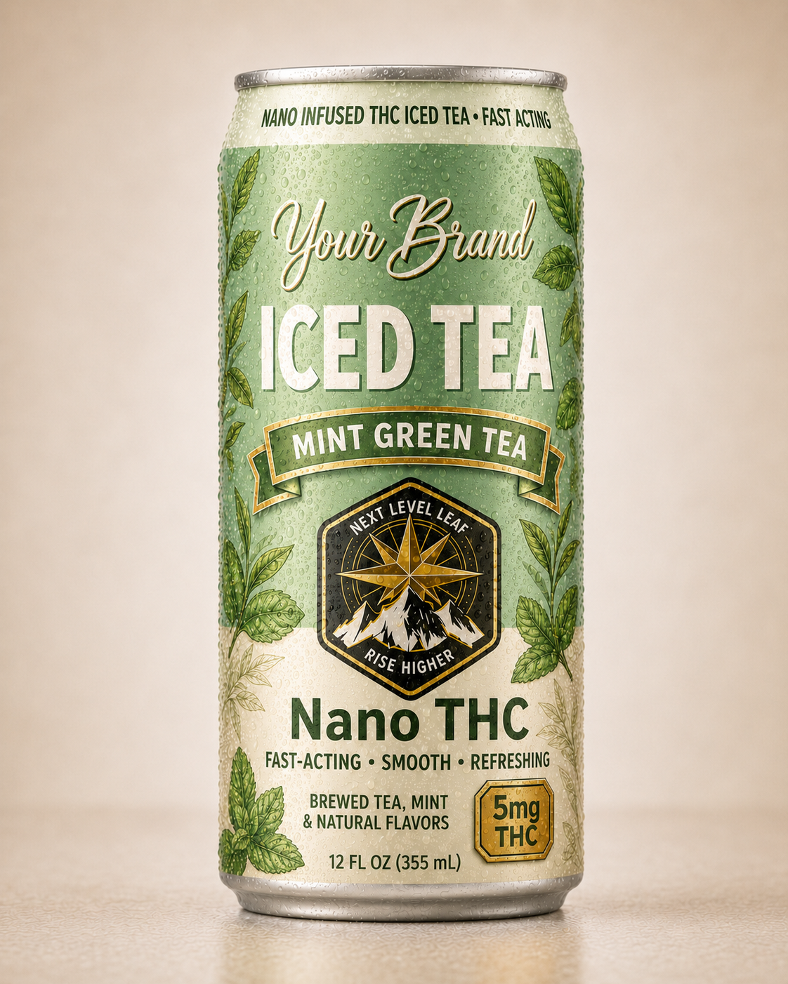 mint green THC tea single can for green tea THC beverage manufacturing